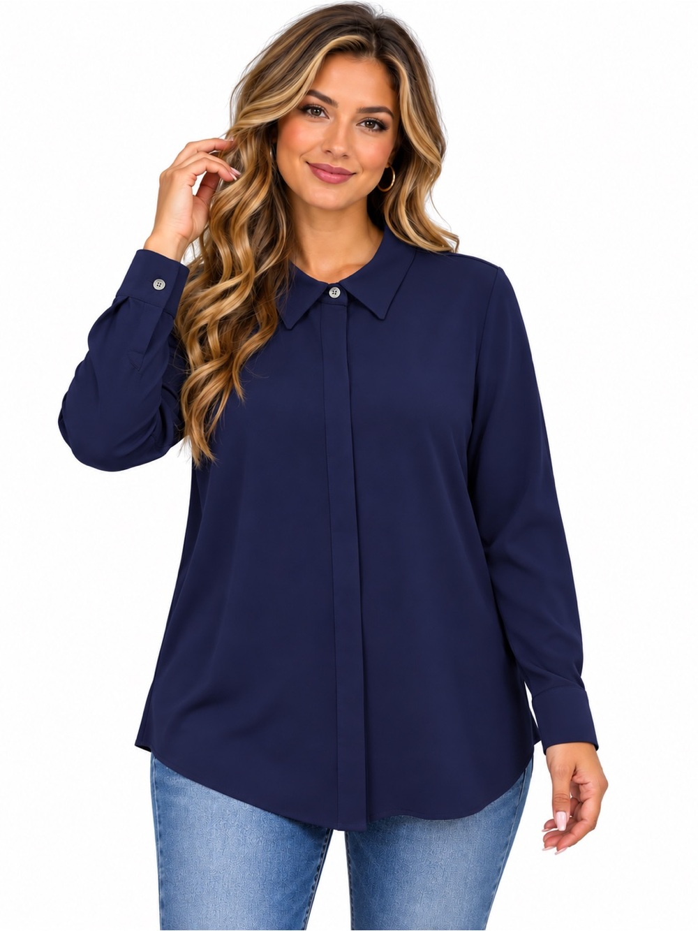 Theory Sunaya HP Urban Crepe Navy Purple Button Down Blouse M